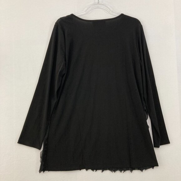 New Antthony Large Black Ruffle Textured Stretch Knit Long Sleeve Top Evening - Picture 8 of 10